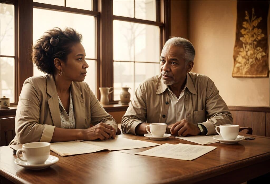 black-older-woman-and-black-older-man-thinking about discovering their dream business